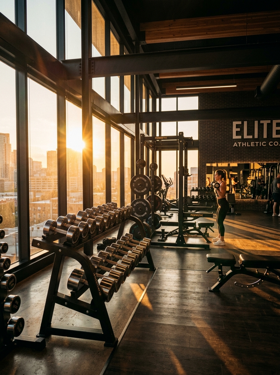 Modern Gym Weights Sunset Interior